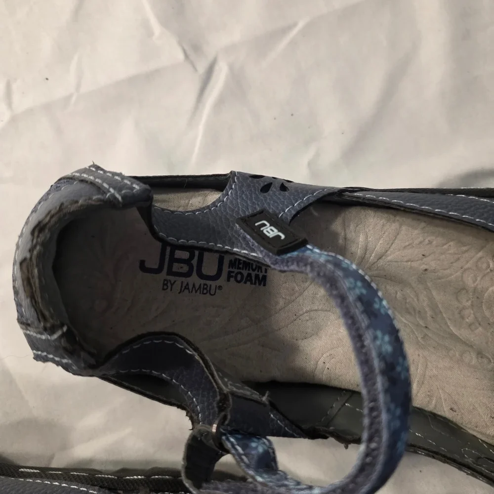 JBU by Jambu Comfort Shoes Womens Navy Mary Jane Flats Floral Cutout Memory Foam